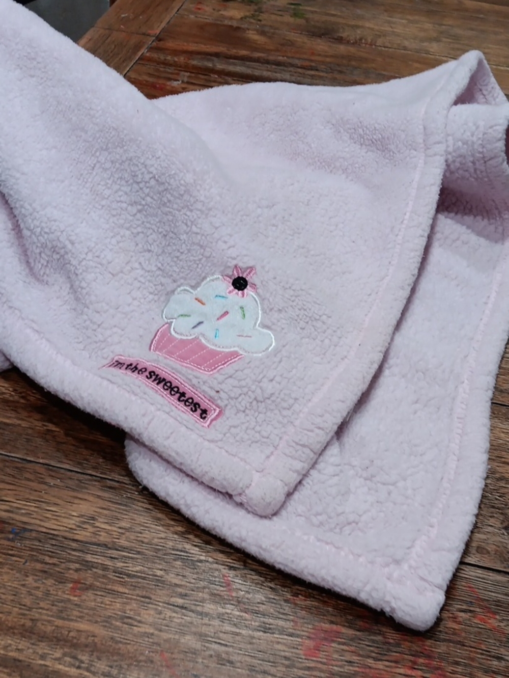 Cutie Pie Pink Kids Fleece Blanket with Cupcake Applique
